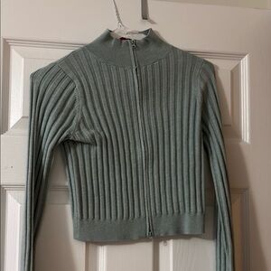 Women's Ribbed Zip-Up Sweater - Sage Green
